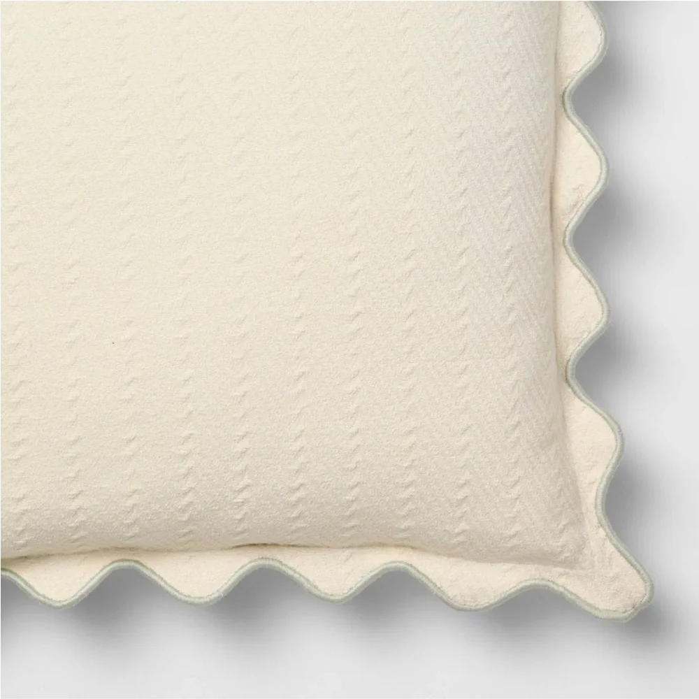 Studio McGee Square Herringbone w/ Scalloped Edge Pillow Green-Threshold